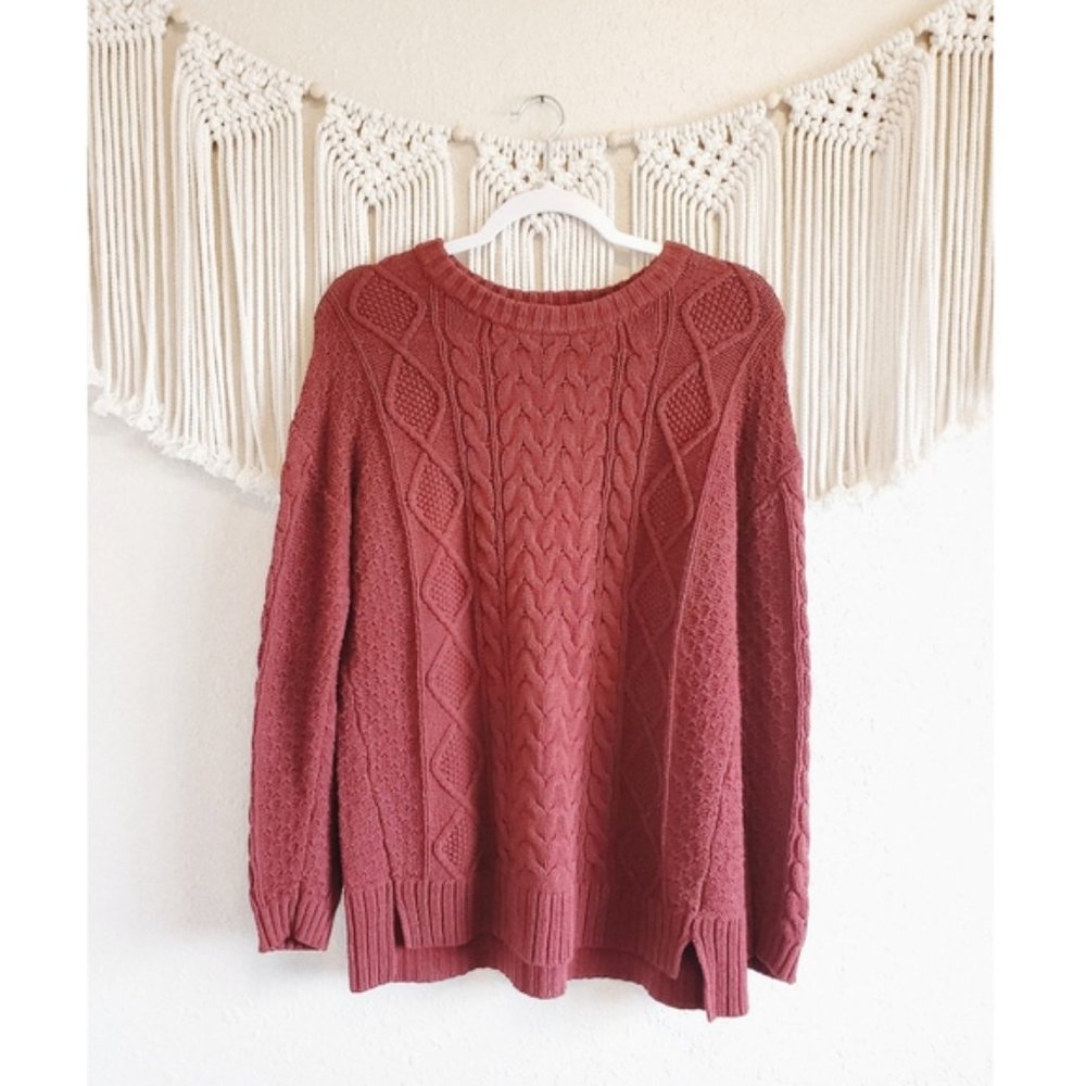 Red oversized cable knit sweater